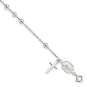Sterling Silver Beaded Polished Rosary 7.5 Inch Bracelet