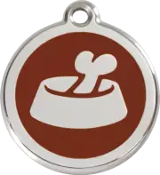 Red Dingo Bone in Bowl Tag Brown - Lifetime Guarantee - Cat, Dog, Pet ID Tag Eng