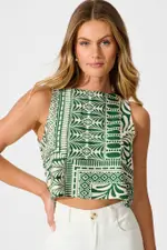 Leona Top Sleeveless in Green and Cream Tile Print 8