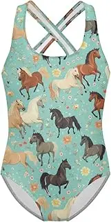 [WELLFLYHOM] Girls Bathing Suits One Piece 5-14 Kids Full Coverage Swimsuits Cross Back Summer Swimwear for Beach Holiday