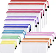 COZY CORE 18pcs Mesh Zipper Pouch, 8 Sizes Waterproof Plastic Document Pouch, 9 Colors, Waterproof Zipper Bags, Multipurpose for Travel Storage, Office Appliances and Home Organize