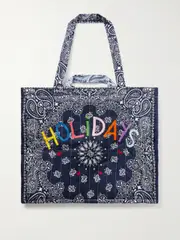 [CALL IT BY YOUR NAME] CALL IT BY YOUR NAME - Cabas Maxi Embroidered Quilted Printed Cotton Tote Bag - Navy - One size One size Blue