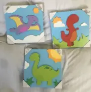 Dinosaur Wall Art Pictures 3D Set of 3 NEW 8 X 8