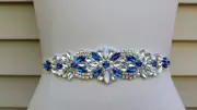 Wedding Belt, Bridal Belt, Crystal Rhinestones, Opal & Royal Blue Stones
