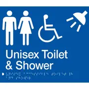 AS1428 Compliant Toilet Shower Sign BLUE Unisex Disabled Braille MFDTS