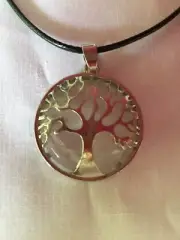 Natural Clear Quartz Gemstone Tree Of Life Pendant with wax PU cord necklace