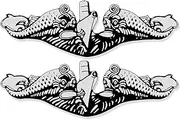 2-Pack: Silver Enlisted Submarine Dolphins Shaped Sticker (Navy Naval Logo Insignia sub Warfare Vinyl Decal for car Truck or Laptop (1 x 3 inch) USN Licensed