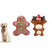 2Pcs Christmas Squeaky Plush Soft Dog Toys Interactive Durable Dog Chew Toys-Christmas Elk And Snpwman