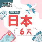 【AOTEX 奧特克斯】6天日本上網卡高速4G網速無限流量(手機SIM卡網路卡預付卡吃到飽不降速)