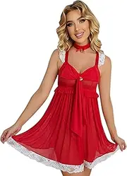 [Generic] Plus Size Lace Camisole and Robe Lingerie Backless Pajamas Nightdress Shirt Garter Belt Women