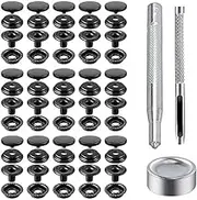 220 Pieces Metal Snap Fastener Kit, BetterJonny 15mm Copper Heavy Duty Snap Button Press Stud Cap with 3 Setting Tools for Marine Boat Canvas Bag Leather DIY Craft Black