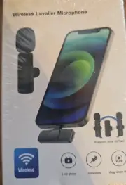 New, Black Wireless USB-C Lavalier Microphone for iPhone 15 & Android
