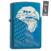 Zippo 29882 Patriotic Eagle and Flag Design Blue Finish Lighter + FLINT PACK