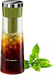 Portable Cold Brew Coffee Maker - 750ml Glass Iced Coffee & Tea Brewer with Stainless Steel Filter - Leak-Proof Design for Home & Outdoor Use(Green)