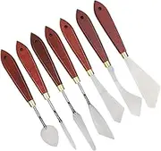 Stainless Steel Palette Knife Set Artists Palette Knife Mixing Scraper Oil Painting Acrylic Mix Red Brown Birch Handle 7pcs Set