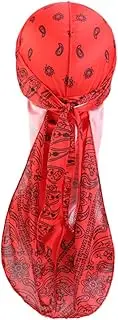 [WOFASHPURET] Long Tail Pirate Hat Silk Doo Rag Bandana for Men Satin Turban for Men Hat for Men Cachuchas Para Hombre Man Hat Men Bonnet Bonnets for Men Hats Long Tail Headwrap Red Polyester