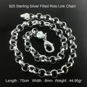 Necklace Real 925 Sterling Silver Filled Solid 8mm Rolo Belcher Chain 75cm