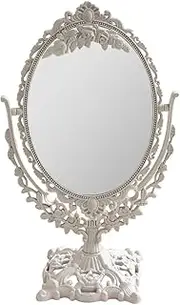 BESPORTBLE Oval Mirror, Retro Makeup Mirror Tabletop Vanity Mirror Double Sided Decorative Mirror Standing Makeup Mirror for Home Bathroom Bedroom Table