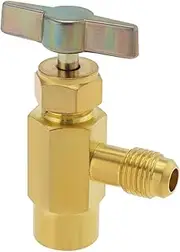 YINETTECH R600a Refrigerant Valve Bottle Opener Brass 7/16" Female Thread to 1/4" SAE Male Thread Self-Sealing Can Tap Adapter for Air Conditioning Refrigerant