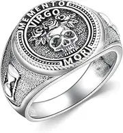 [SIMONLY] Memento Mori Ring for Men 925 Sterling Silver Gothic Skull Ring Hourglass Ring Amulet Protection Jewelry Gifts Size 9, Sterling Silver, No Gemstone