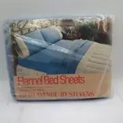 Flannel Bed Sheet Fifth Avenue By Stevens One Twin Flat 66" x 96" Blue Vintage
