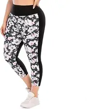 [FASH-ICONS] Floral Printed Sportswear Sets for Women Bra Top Capri Leggings High Waisted Athletic Shorts Cropped Workout Running Yoga Pants Plus Size L -XXL (UK10-14)