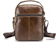 Chest Bag Men Genuine Leather Chest Bag, BULLCAPTAIN Crossbody Shoulder Bag Sling Bags Backpack Messenger Bag Daypack For Business Casual Sport Hiking Travel Brown