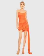 Mac Duggal NWT Strapless Faux Wrap Dress in Tangerine Size 6