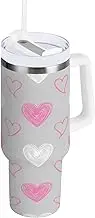 RPLIFE White Pink Hearts Gray 40 Oz Tumbler, Stainless Steel Cup, Insulated Tumblers with Handles