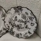 222 Fifth set 4 CASSIAN TOILE FLORAL BUTTERFLY SALAD DESSERT PLATES Electroplate