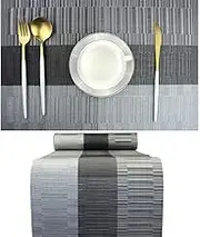 PIGCHCY Elegant Placemats with Matching Table Runner,Washable Vinyl Woven Table Mats Sets(6pcs Placemats+1pcs Table Runner, Black)