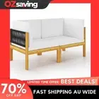 Garden Bench Cream White Cushions Black Rope Outdoor 2-seater Acacia 8853