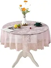 Variety of Patterns Tablecloth Easy Wash and Durable Lace Round Tablecloth Table Cover Elegant, Pink Flower, 180cm