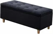 Linen Fabric Ottoman Footstool Creative Shoes Changing Stool Tea Table Low Stool Sofa Stool Small Stool Household Square Stool Bed End Stool Solid Wood Foot(Black,80x40x40cm)