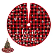 Christmas Tree Skirt 120CM Red Black Plaid Snowflake Xmas Tree Skirt for Christmas Party-Let it Snow Letters