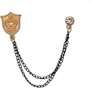 [A N KINGPiiN] Lapel Pin for Men Shield with Crown Engraving and Hanging Crystal Chain Brooch Suit Stud, Shirt Studs Men's Accessories