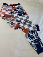 Mens Jogger Pants Pabst Blue Ribbon Size Small Pajama Lounge Sleep Beer Cans PBR