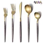 Silverware Set 20 Pieces, Moon Surface Handle And Matte Gold Head Flatware Se...