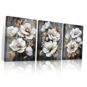 WANGTIAO 3 Panels Vintage Framed Canvas Wall Art for Living Room, Grey White