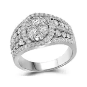 14k White Gold Round Diamond Oval Cluster Ring 1-5/8 Cttw