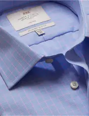 Hawes & Curtis Non-Iron Blue & Pink Grid Check Slim Fit Shirt Size: 18" collar, 38" sleeve