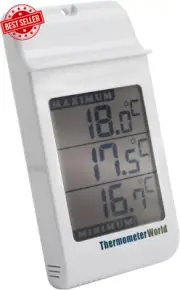 Large Digital Max Min Thermometer in Grey - Indoor Outdoor Garden Greenhouse Wal