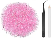 uxcell 5000pcs Flatback Rhinestones Resin, SS12 3mm Resin Rhinestones Bulk Round Shine Gems with Pickup Tools for DIY Nail Art Tumblers Mugs Clothes, Clear Light Pink