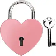 Heart Shape Metal Lock with Key Colorful Exquisite Padlock for Household Jewelry Box Storage Box Diary Book 45x59mm, Clothing Accessories Pink