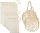Reusable Produce Bags, Organic Cotton Mesh Grocery Bags, Eco-Friendly Foldable W