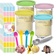 [NLXCXUCY] 4 Pack Containers Replacement for Ninja Creami Pints and Lids with 160pcs Waterproof Removable Labels,24oz Compatible with Ninja NC501 NC500 Series Ice Cream Makers XL Cups