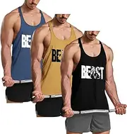 [GYM REVOLUTION] Men's 3 Pack Athletic Workout Fitness Stringer Gym Muscle Y Back Racerback Fitness Tank Tops