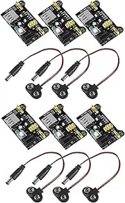 SP-Cow 3.3V 5V MB102 Solderless Breadboard Power Supply Module with 9V Battery Clip Power Cable 2.1x 5.5mm Male DC Jack Plug for Arduino, 6Pcs