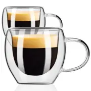 PARACITY Espresso Cups Set of 2, Double Walled Espresso Shot Glass with Handl...