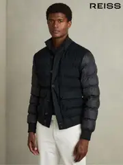 Reiss Navy Marsian Patch-Pocket Quilted-Alcantara Jacket (AG5669) | $710